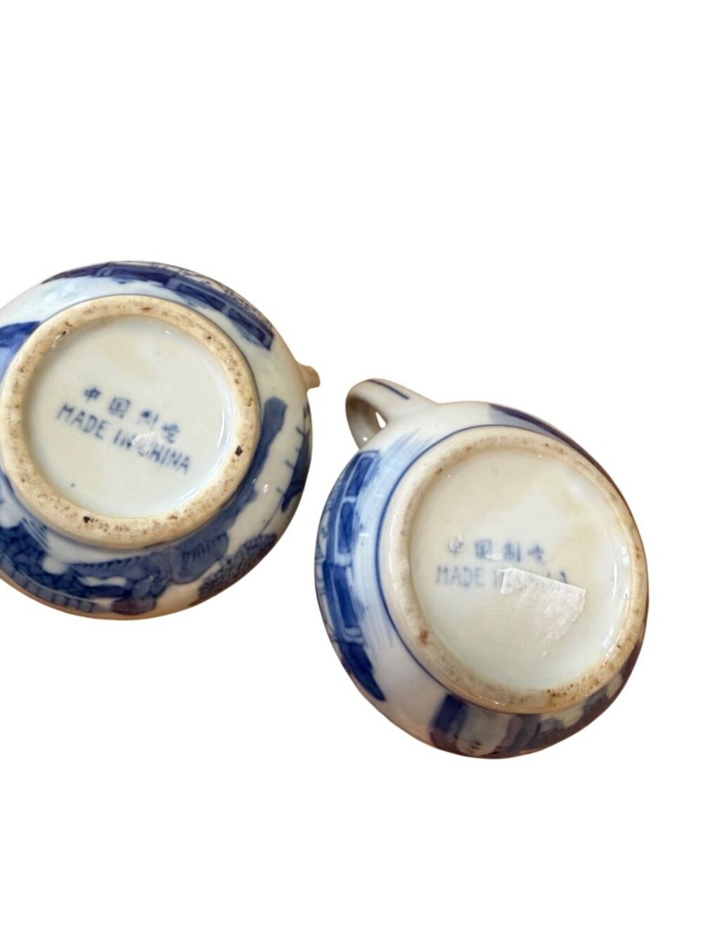 Vintage Canton Chinoiserie Cream & Sugar Set with Butterfly Lid – Blue and White - Picture 3 of 14
